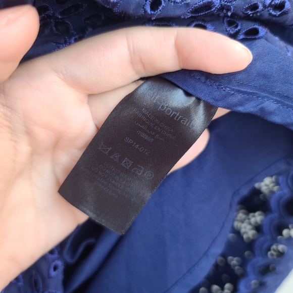 Self-Portrait | Deep V-Neck Broderie-Anglaise Dress in Navy Size 8 - Picture 7 of 15